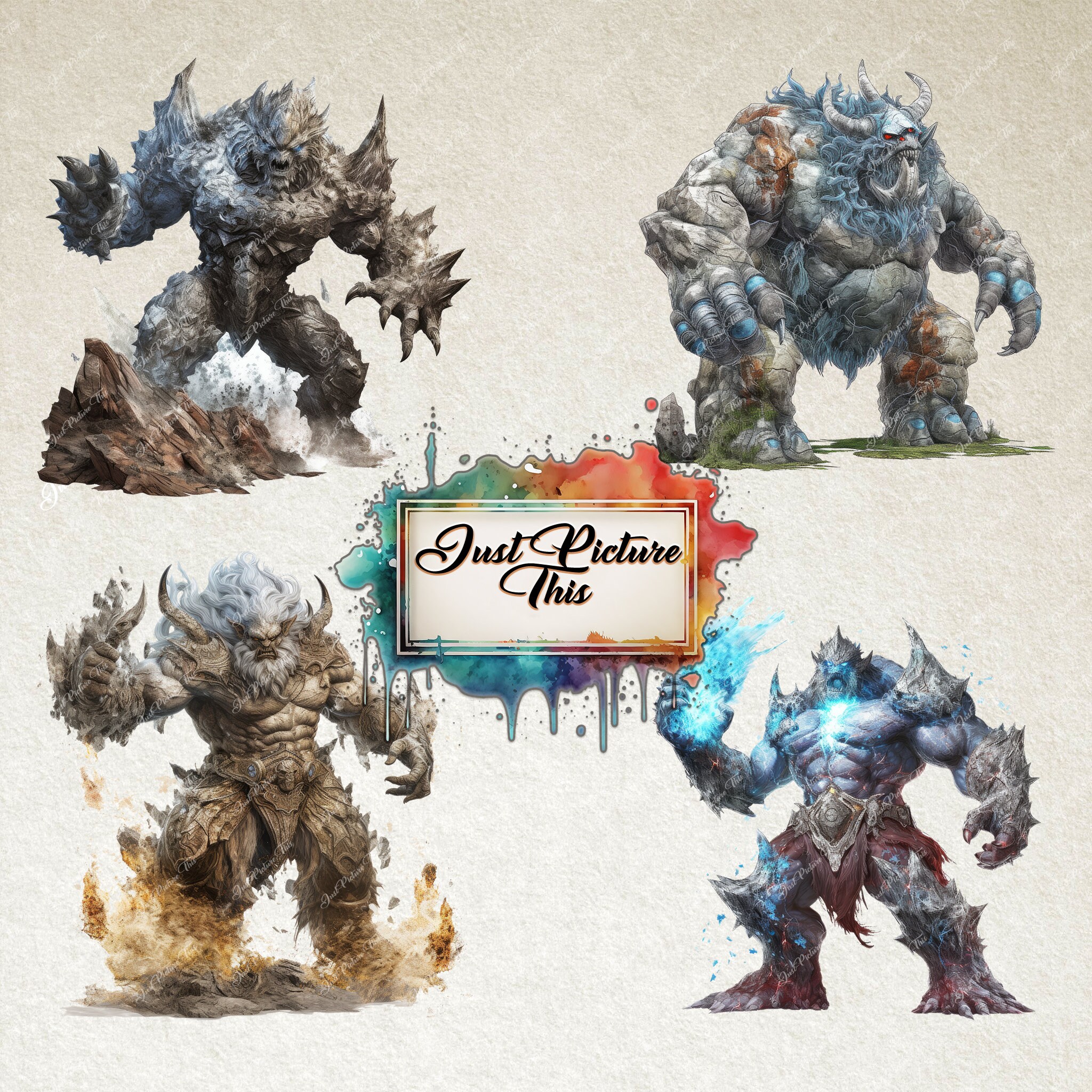Elemental Creatures Clipart Golem Clipart Bundle Anthropomorphic Earth ...