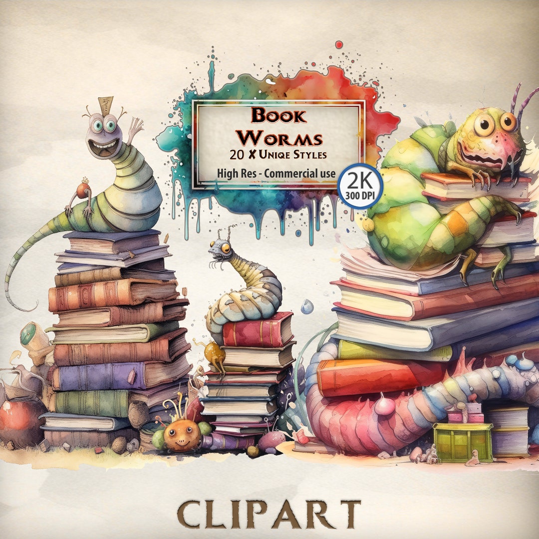 Book Worm Clipart Big Worm Closed Book Clipart Bundle Vintage Book ...