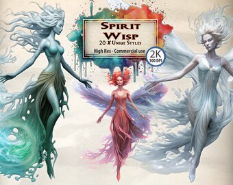 Ethereal Ghost Sprite Clipart: Mystical Female PNG Illustrations