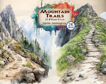 Mountain Trail Clipart Bundle: Outdoor Landscape PNG (Digital Download)