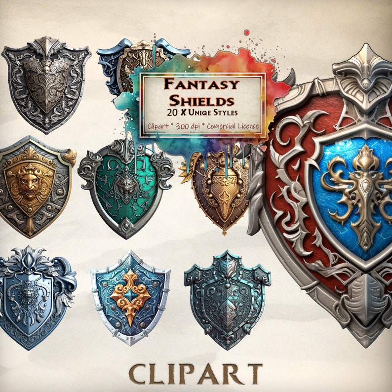 Shield Clipart Fantasy Shield PNG Armour Clipart Shield Images Etsy