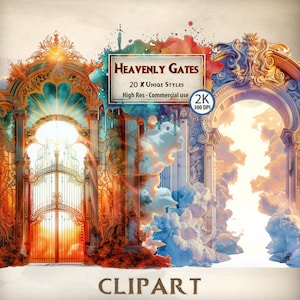 Heavenly Gates Clipart Bundle: Ethereal Gate Illustraties voor spirituele kunst, serene inrichting en inspirerende projecten - Digitale download