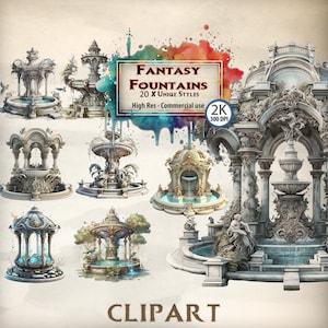 Fantasy Fountain Clipart: Roman Wishing Well PNG Bundle (Digital Download)