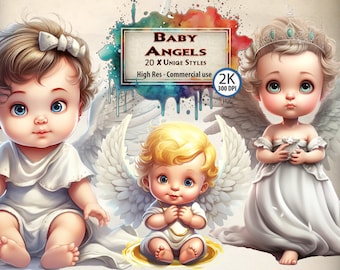 Clipart di Baby Angel: Halo Babies, Ali d'angelo (PNG, download digitale)