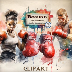 Boxen Clipart Sport Grafiken Weibliche Black Boxer Fitness Sport Match Aquarell Illustrationen sportliche dynamische Themen Bilder