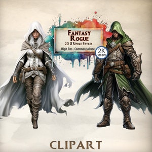 Rogue Clipart Fantasía Mujer Rogue Elementos de diseño gráfico Personaje de rol Clipart Assassin Gráficos Arte del juego Rogues Plantillas PNG