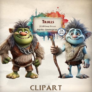 Troll Clipart Cartoon Trolle Grafiken für Kinder Märchen Oger niedliche Kobold Kinder Illustrationen kommerzielle Nutzung PNG Transparent Files