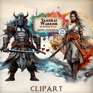 Samurai Warrior Clipart Japanese Fighter Graphics Aziatische Gladiator Illustraties Vrouw met Samurai Sword Character Dressing in Armor PNG