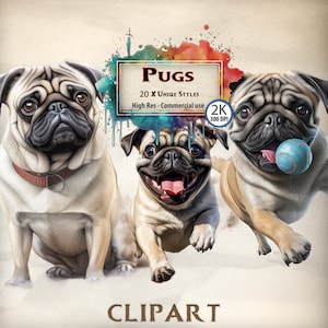 Adorable Pug Dog Clipart: Pet-Themed Illustrations (PNG Files)