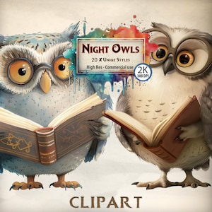 Zestaw clipartów „Nocne sowy”: ilustracje nocnych sów do projektów kreatywnych, materiałów edukacyjnych i dekoracji o tematyce przyrodniczej