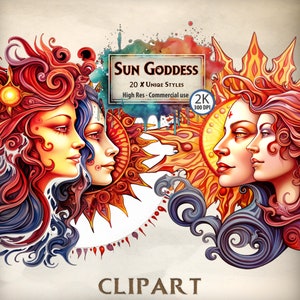 Sun Goddess Clipart Bundle: Divine Feminine and Celestial Illustrations for Spiritual Art, Decor, and Empowerment Projects - Digital