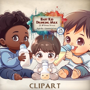 Pacchetto di clipart per neonati che bevono latte: adorabili illustrazioni sull'alimentazione dei neonati per progetti genitoriali, decorazioni per la cameretta e materiali per la cura del bambino