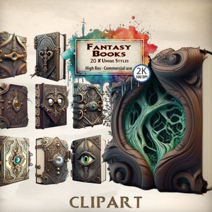 Vintage Fantasy Books Clipart: Magical Book Collection (PNG File)