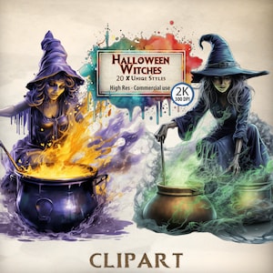 Bruxa Clipart Halloween Bruxas com Caldeirões Mágicos Ilustrações Gráficos de Bruxaria Gráficos de Caldeirão Temático Assustador Bruxa Malvada PNG