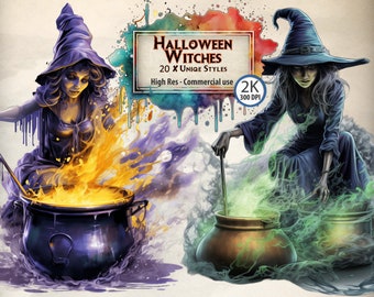 Halloween Witches Clipart: Magical Cauldrons, Spooky Graphics (PNG)