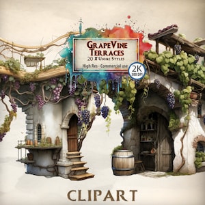 Grape Clipart Grape Vine Graphic Design Elements Grapevine Terrace Designs Wijnbereiding Oude stijl Wijnkelders Griekse en Franse oude kastelen PNG