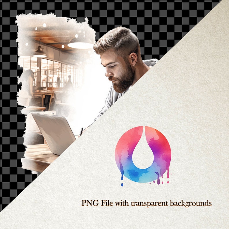 May include: A watercolor illustration of a colorful, dripping water drop inside a circle. The background is a light brown, textured paper.