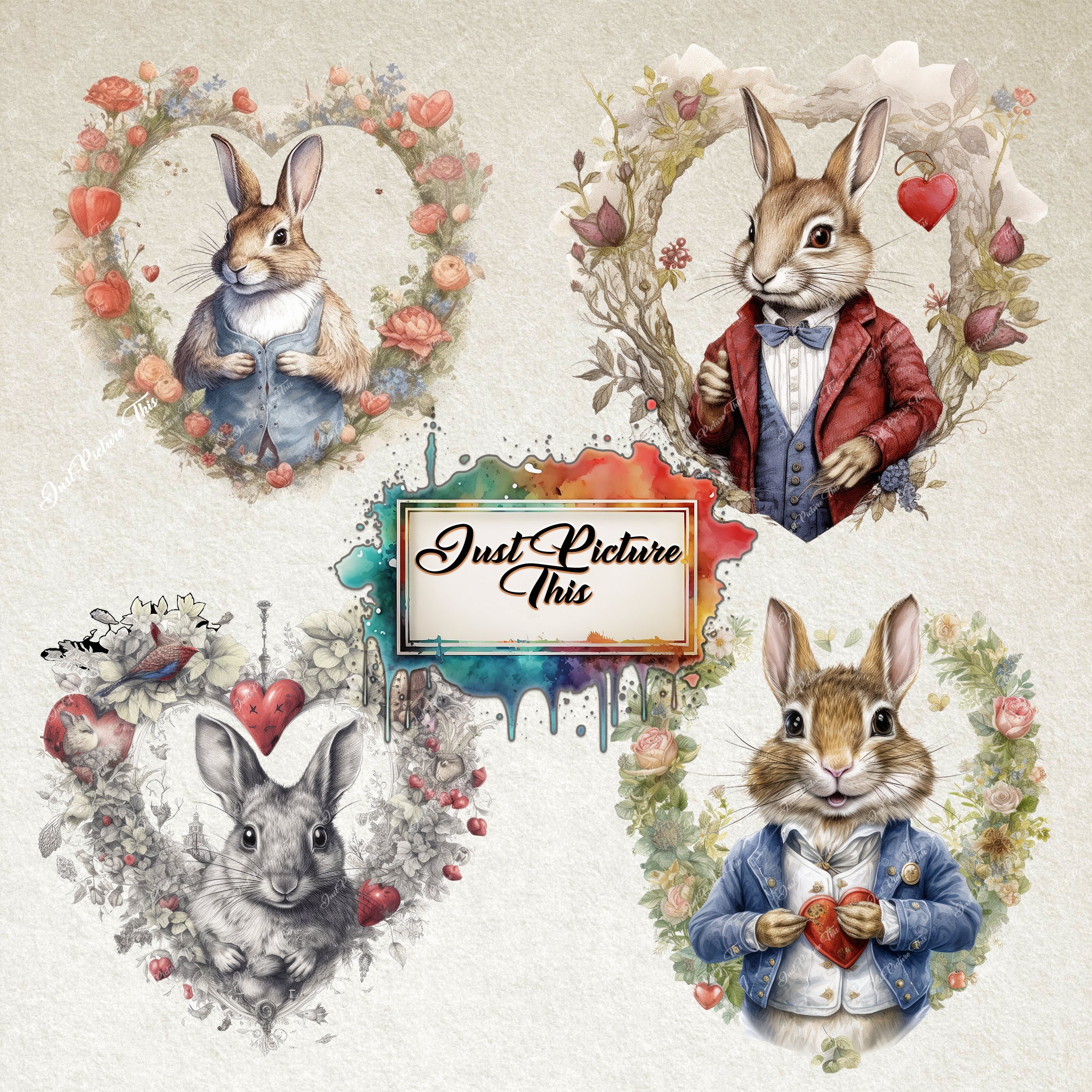 We Love You Rabbit I Love You Clipart Rabbit Clipart Bundle Red Heart Clipart of - Etsy ...