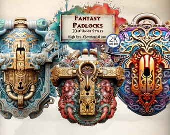 Padlock Clipart Fantasy Lock and Key Magical Keyhole Illustrations Intricate Secret Padlock Graphics Symbolic Key to the Heart