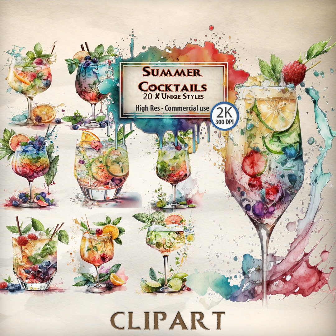 Cocktail Clipart Watercolor Summer Clipart Bundle Fruits Party Drink ...