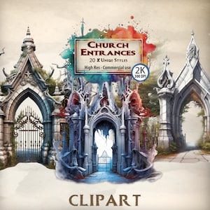 Kirchhof Clipart Evil Haunted Tore Fantasy Horror gruselig Friedhof Themed Hölle Türen dunkle Tür Illustrationen Halloween Themed