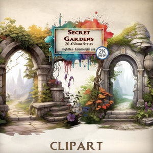 Secret Garden Clipart Fantasy World Eingang Magische Blume Botanischer Garten Zauberhafter Himmel Eingang Garden of Edan Grafik