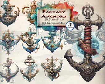 Fantasy Anchor Clipart Bundle: Nautical PNG Images (Digital Download)