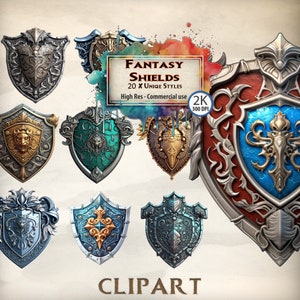 Shield ClipArt Fantasy Shield PNG armour clipart shield images stylized clipart bundle Angel shield knight clipart medieval clipart