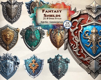 Fantasy Shield Clipart Bundle: Medieval Knight Armor (PNG Digital Download)