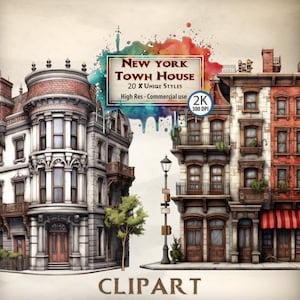 New York Townhouse Clipart Condomini Classic NYC Manhattan Case Grafica Vintage Style Tradizionale City Block File PNG