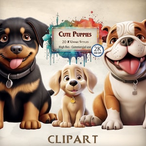 Puppy Clipart Cute Dogs Graphics Toddler Cartoon Style Dog Lovers Different Breeds Animal Clipart Children's Craft Baby Pup PNG Transparent