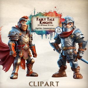 Fairy Tale Knight Clipart Children's Knight in Shining Armor Graphics Prince in Armor Illustraties Knight Clipart Bundel PNG-afbeeldingen