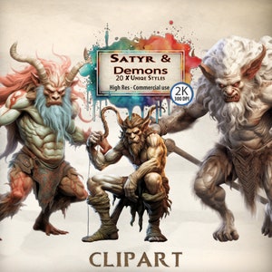 Demon Clipart Satyr Monster Horror Clipart Bundle Evil Demonic Creatures Dark Shaman Fantasy themed graphics Halloween PNG Downloads