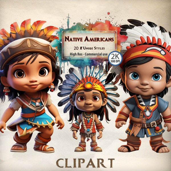 Indian Clipart Children's Native American Indian Graphics Cowboys and Indians Toon style cartoon Western clipart Transparent PNG Commercial