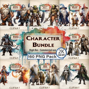 Personaggio Clipart Massive RPG Fantasy Bundle Nani Orchi Maghi Samurai Guerriero Paladino Maghi Stregoni Foresta Druidi Ladri Uso commerciale