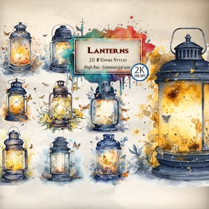 Laterne Clipart Vintage Aquarell Motten Flamme Clipart Bündel hängend Fantasy Fee Zauber Lampe Licht gothic dunkel Clipart
