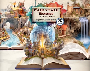 Fairytale Book Clipart Magical Fairytale Land Clipart Bundle Fairy tale Fantasy World Fairytale Book Covers Vintage Book PNG