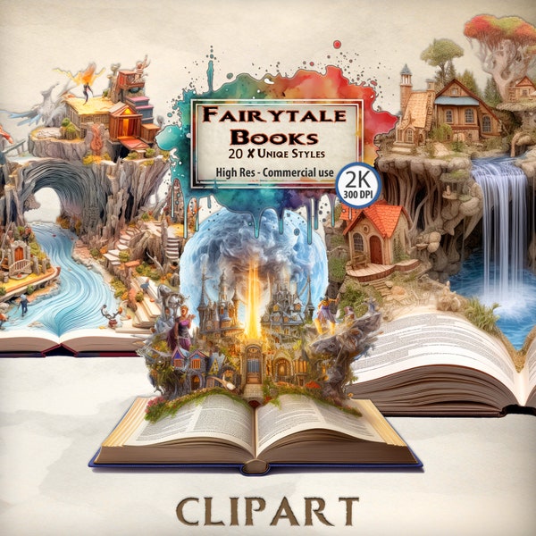 Märchenbuch Clipart Magical Fairytale Land Clipart Bundle Märchen Fantasy World Fairytale Book Covers Vintage Buch PNG