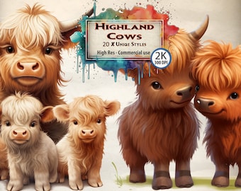 Highland Cow Clipart Bundle: Baby Animal PNG Graphics (Digital Download)