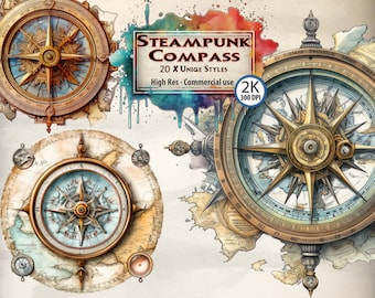 Steampunk Clipart Compass image adventure exploration map picture outdoor navigation old fashioned retro style cartography PNG