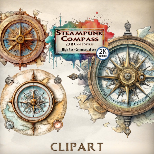 Steampunk Clipart Compass image adventure exploration map picture outdoor navigation old fashioned retro style cartography PNG