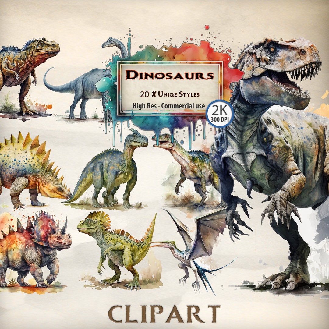 Watercolour Dinosaurs Clipart Bundle Fantasy Magical Land Stegasauraus ...
