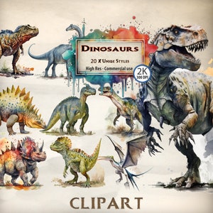 aquarela Dinossauros ClipArt Bundle Fantasia Terra Mágica Stegasauraus T-Rex Junk Journal Scrapbook Arquivo PNG Download imediato transparente