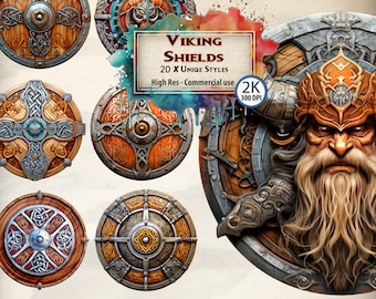 Viking Shield Clipart: Fantasy Graphics, History Designs (PNG Files)