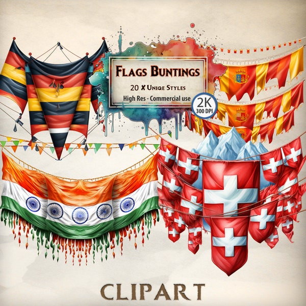 Flag Clipart Flag Bunting Graphics Hanging Flag Banner Illustrations World Flag Germany Greece Britain USA Japan Canada China Mexico Italy