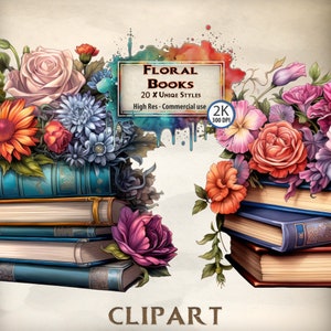 Floral Clipart Floral livres Illustrations oeuvre botanique couvre oreillers roman écrire des journaux indésirables scrapbooking nature inspiré des fichiers PNG