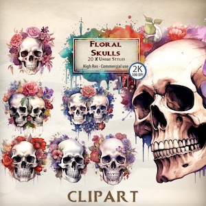 Schedels Clipart Bloemen Schedel met bloemen Clipart Bundel Schedel Tattoo druipende schedel zijn en haar schedels hoofd Calavera PNG
