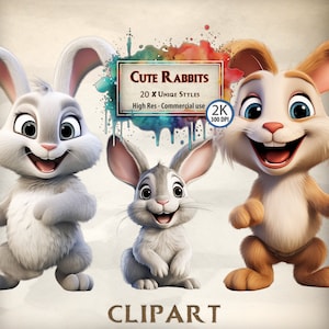 Rabbit Clipart Cute Cartoon Style Rabbits Fairy Tale Kid Book Characters Nursery Themed Rabbit Graphics Commercial Use PNG Transparent