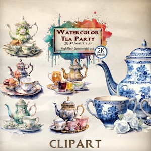 Tea Clipart Acquerello teiera clipart bundle tè pomeridiano Teiera floreale fiore inglese con set PNG clipart tazza da tè
