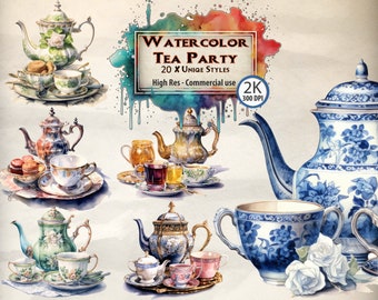 Watercolor Teapot Clipart Bundle: Floral Tea Party (PNG Digital Download)